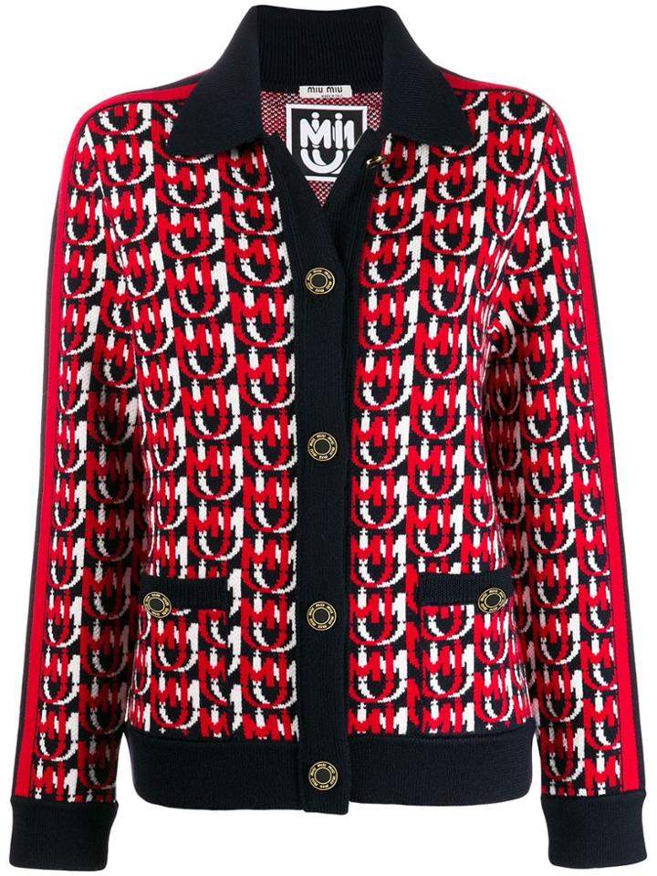 Miu Miu Mm Logo Pattern Knitted Cardigan - Red