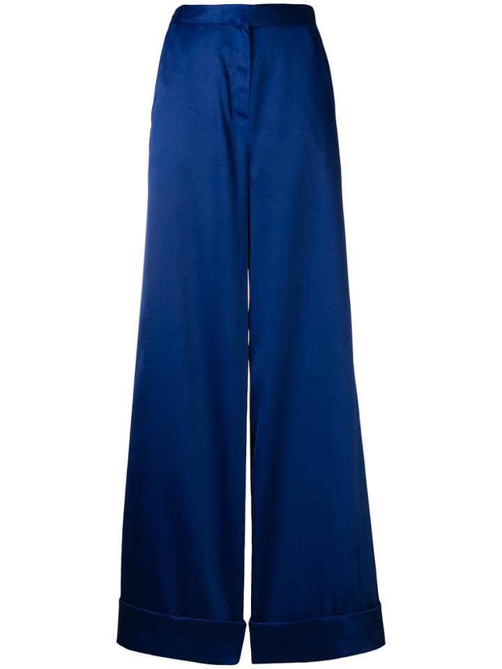 Self-portrait Satin Wide-leg Trousers - Blue