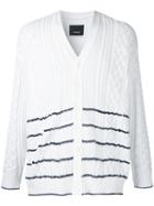 08sircus Striped Cable Knit Cardigan, Men's, Size: 5, White, Polyester