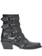 Burberry Buckled Leather Peep-toe Ankle Boots - Black