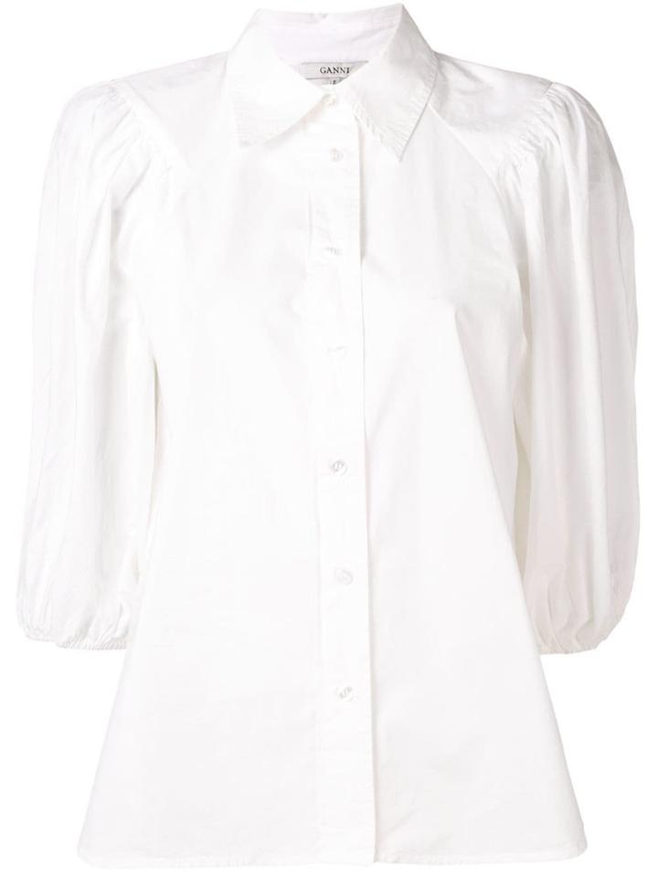 Ganni Boxy Curved Hem Shirt - White