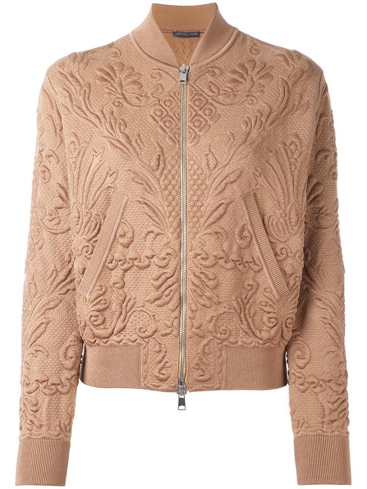Alexander Mcqueen Textured Jacquard Bomber Jacket, Women's, Size: Medium, Brown, Polyamide/polyester/spandex/elastane/wool