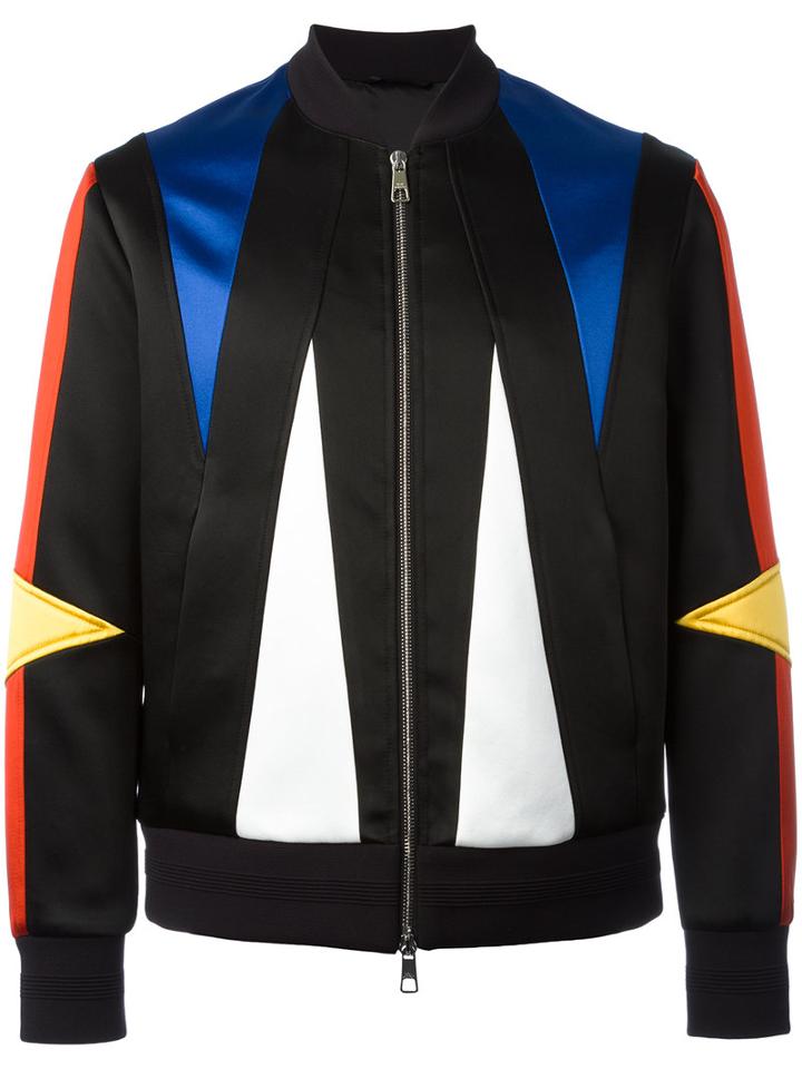 Neil Barrett Geometric Insert Bomber Jacket, Men's, Size: Medium, Black, Polyamide/acetate/viscose/cotton