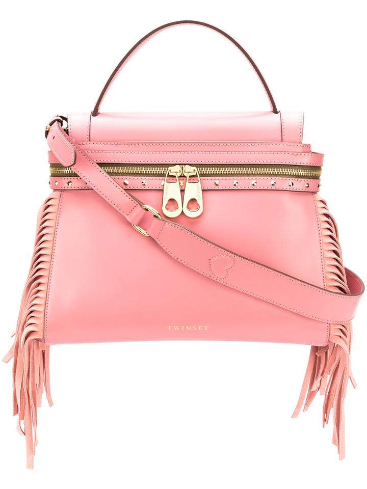 Twin-set Fringed Shoulder Bag - Pink & Purple