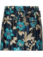 Prada Cloqué Floral Motif Mini Skirt - Blue
