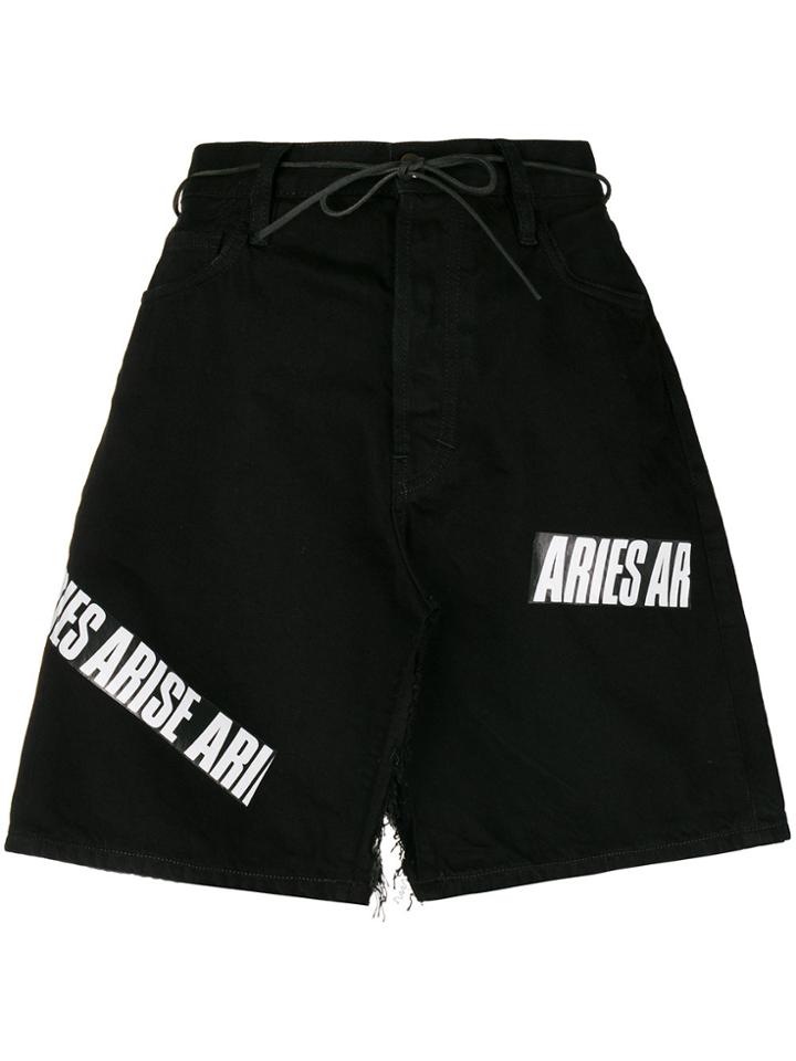Aries Logo Deconstructed Denim Skirt - Black
