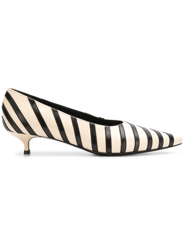 Sonia Rykiel Striped Pointed Kitten Heels - Nude & Neutrals