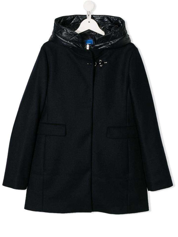 Fay Kids Teen Quilted Hood Wool Coat - Blue