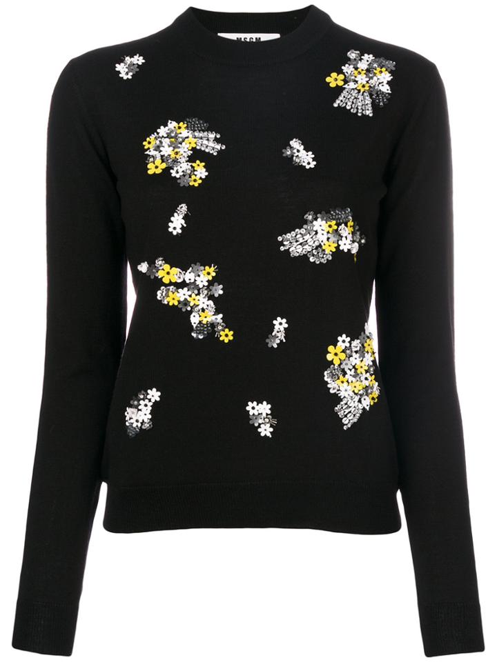 Msgm Floral Embellished Jumper - Black
