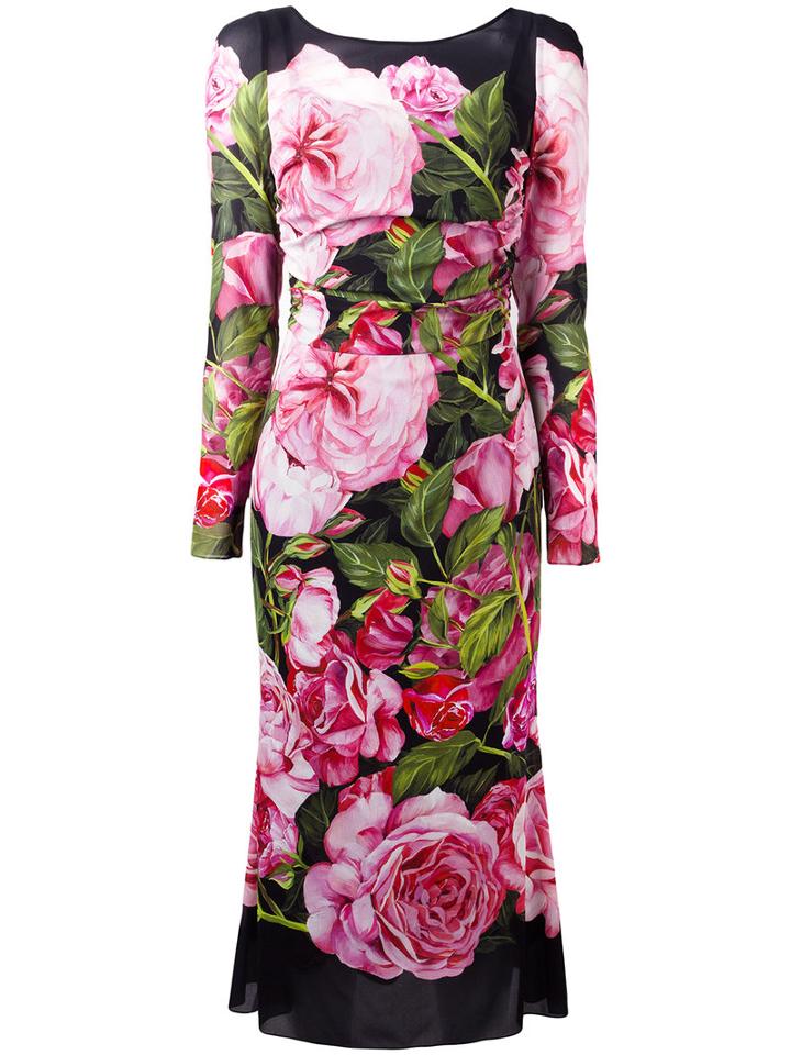 Dolce & Gabbana Rose (pink) Print Dress, Women's, Size: 46, Silk/polyamide/spandex/elastane/silk