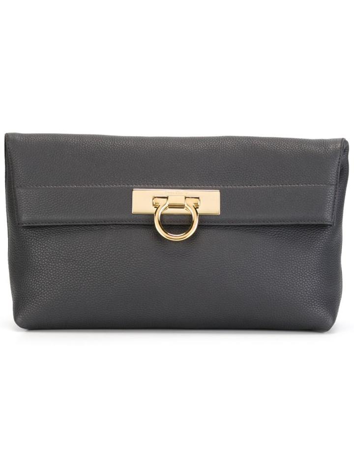 Salvatore Ferragamo Gancio Flap Clutch, Women's, Blue, Calf Leather