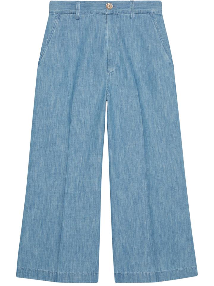 Gucci Embroidered Denim Culotte Pant - Blue