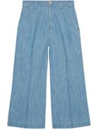 Gucci Embroidered Denim Culotte Pant - Blue