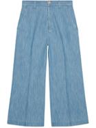 Gucci Embroidered Denim Culotte Pant - Blue