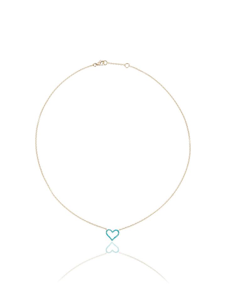 Rosa De La Cruz Chain Heart Pendant Necklace - Blue