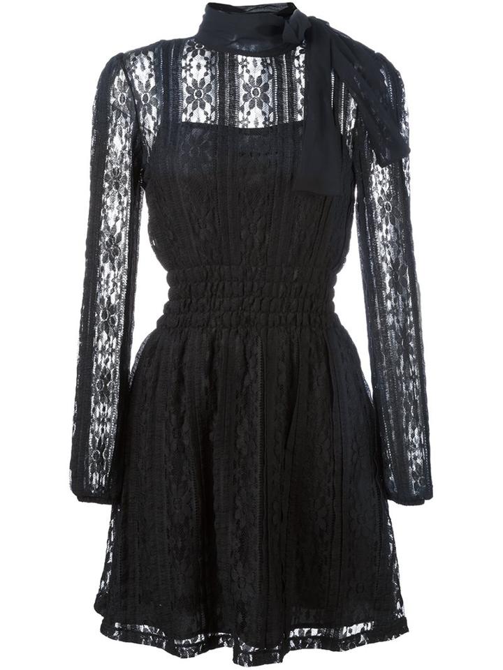 Red Valentino Floral Lace Dress, Women's, Size: Medium, Black, Polyester/spandex/elastane