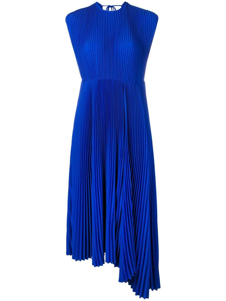Msgm Pleated Asymmetric Dress - Blue