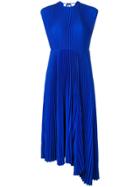 Msgm Pleated Asymmetric Dress - Blue