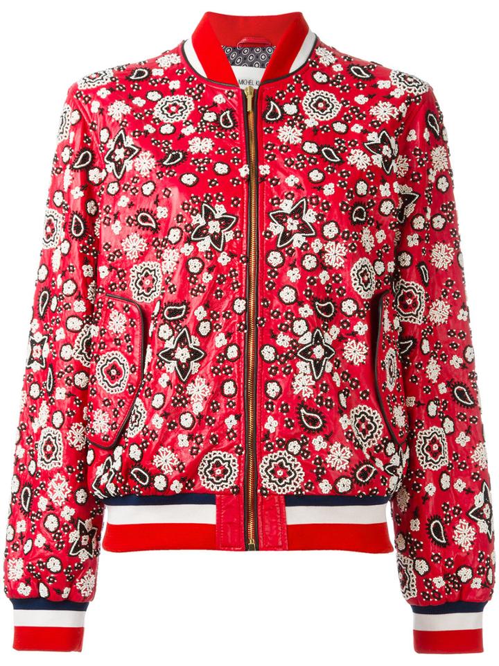 Michel Klein Embellished Bomber Jacket, Size: 40, Red, Lamb Skin