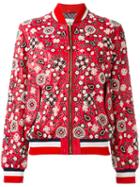 Michel Klein Embellished Bomber Jacket, Size: 40, Red, Lamb Skin