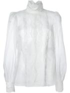 Dolce & Gabbana Floral Lace Bib Blouse, Women's, Size: 44, White, Silk/cotton/polyamide