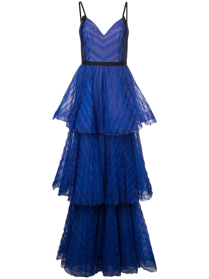 Marchesa Notte Long Empire Line Dress - Blue