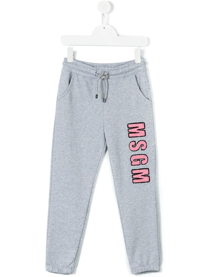 Msgm Kids - Pink Logo Sweatpants - Kids - Cotton - 12 Yrs, Girl's, Grey