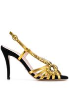 Gucci Crystal-embroidery Metallic Sandals - Gold