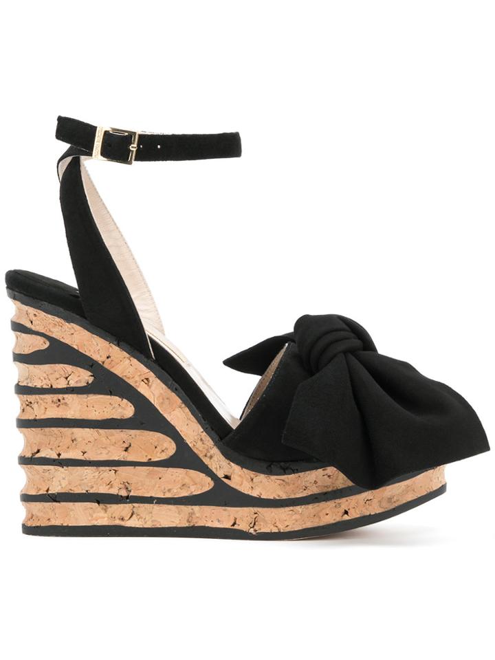 Paloma Barceló Iris Bow Wedge Sandals - Black