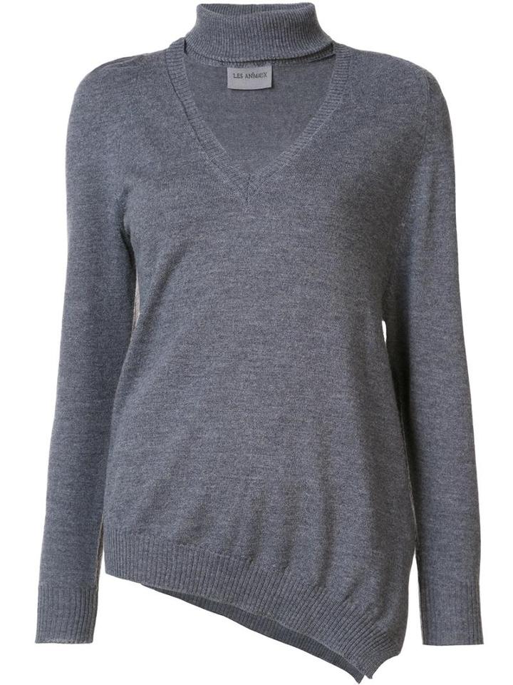 Les Animaux V-neck Knit Blouse, Women's, Size: Small, Grey, Merino
