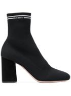 Miu Miu Logo Trim Sock Ankle Boots - Black
