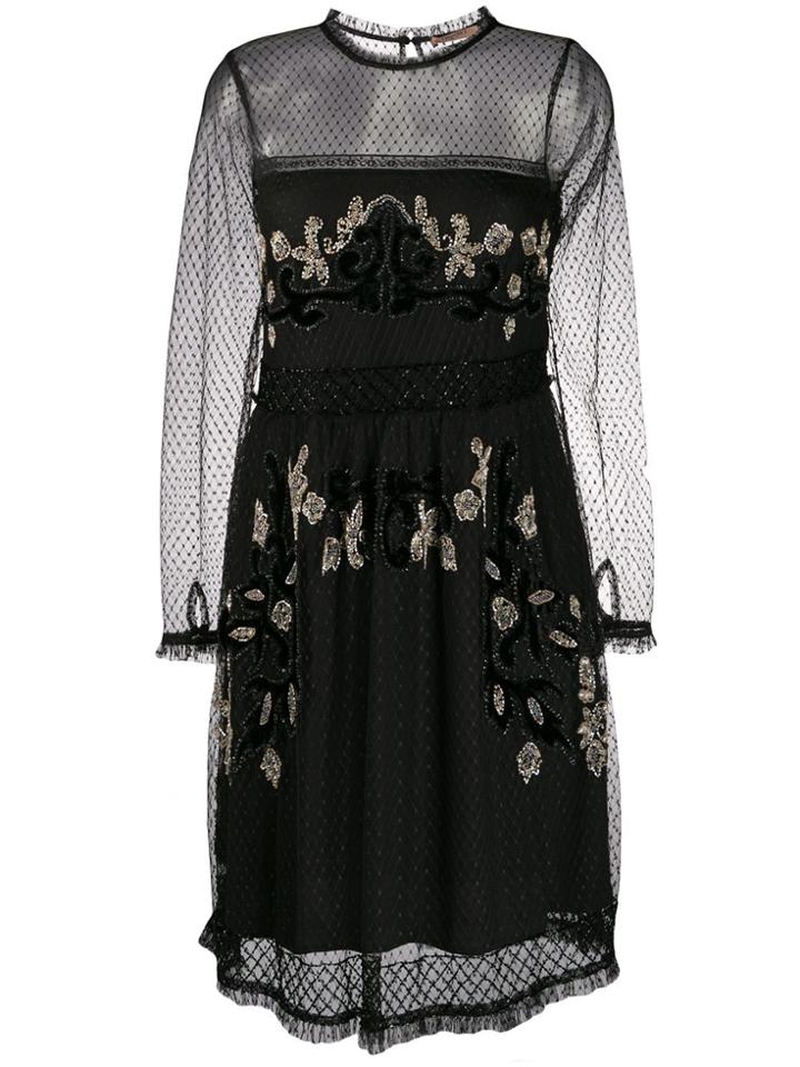 Twin-set Beaded Sheer Dress - Black