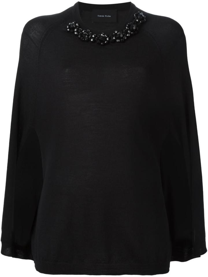 Simone Rocha Cape Sleeves Knit Top, Women's, Size: Small, Black, Silk/resin/cashmere/merino