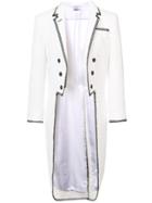 Thom Browne Classic Tailcoat With Black Lace Tipping In White Woven
