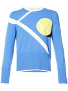 Thom Browne Classic Crewneck Pullover With Tennis Ball Intarsia In