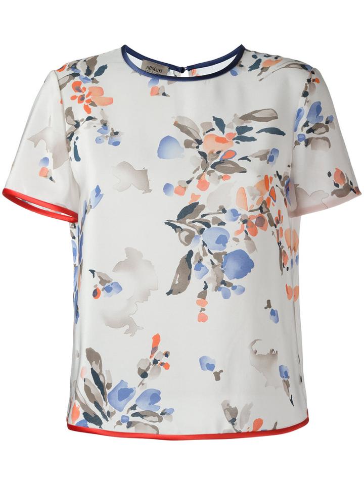 Armani Collezioni Floral Print T-shirt, Women's, Size: 44, White, Silk/polyester