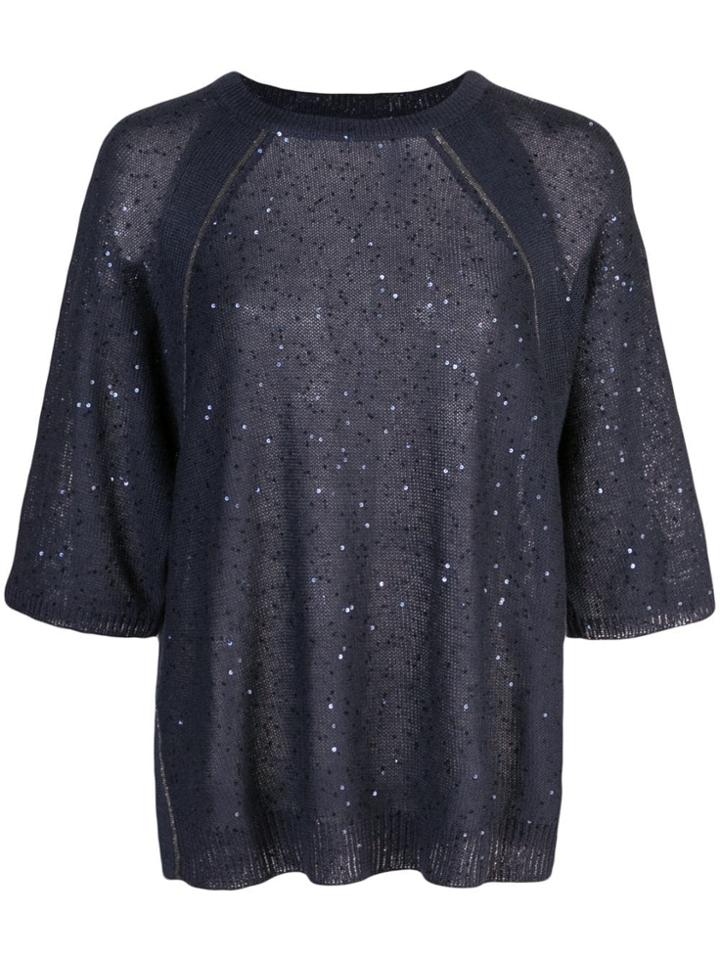 Brunello Cucinelli Cropped Sleeve Pullover - Blue