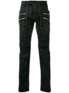 Balmain Zip Detail Coated Biker Jeans - Black