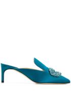 Giannico Crystal Buckle Pointed Mules - Blue