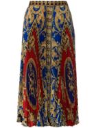 Versace Silk High Waist Pleat Print Skirt - Multicolour