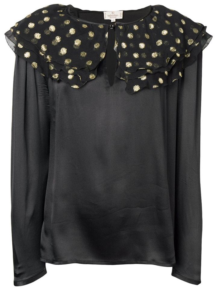 Valentino Vintage Ruffled Detail Satin Blouse - Black