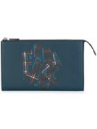 Salvatore Ferragamo Logo Print Clutch, Men's, Blue, Calf Leather