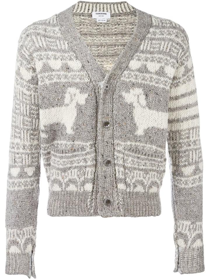 Thom Browne V Neck Cardigan, Men's, Size: 3, Grey, Mohair/wool