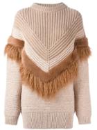 Stella Mccartney Draped Faux-fur Trim Jumper, Women's, Size: 42, Nude/neutrals, Virgin Wool/wool/polyamide/modacrylic