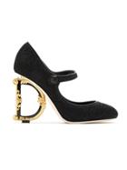 Dolce & Gabbana Mary Janes In Lurex With Sculpted Heel - Black