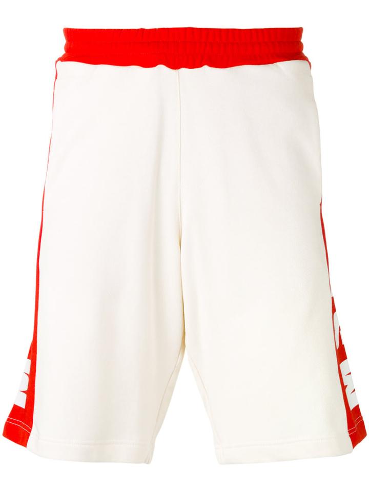 Msgm Logo Print Shorts, Men's, Size: Medium, White, Cotton