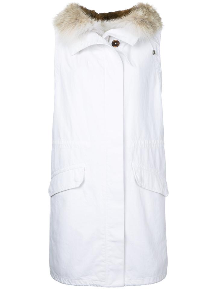 Army Yves Salomon Hooded Long Gilet - White