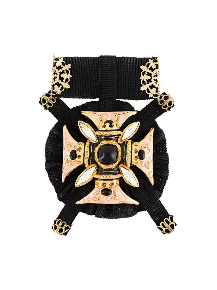 Dolce & Gabbana Maltese Cross Brooch, Women's, Black