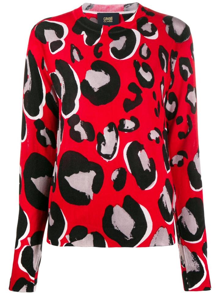 Cavalli Class Leopard Crew-neck Jumper - Red