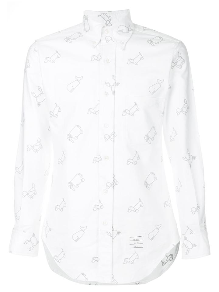 Thom Browne Half-drop Toy Icon-embroidered Classic Long Sleeve Oxford